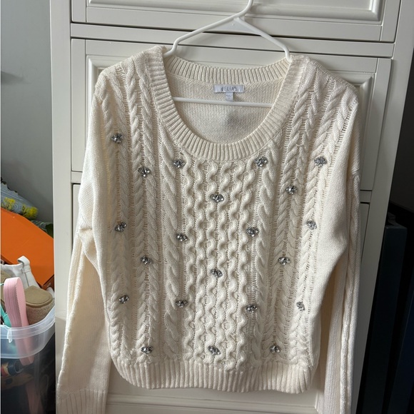 dELiA*s Sweaters - dELiA*s Y2K Cream Sweater open weave w/ sparkly rhinestone embellishment size L